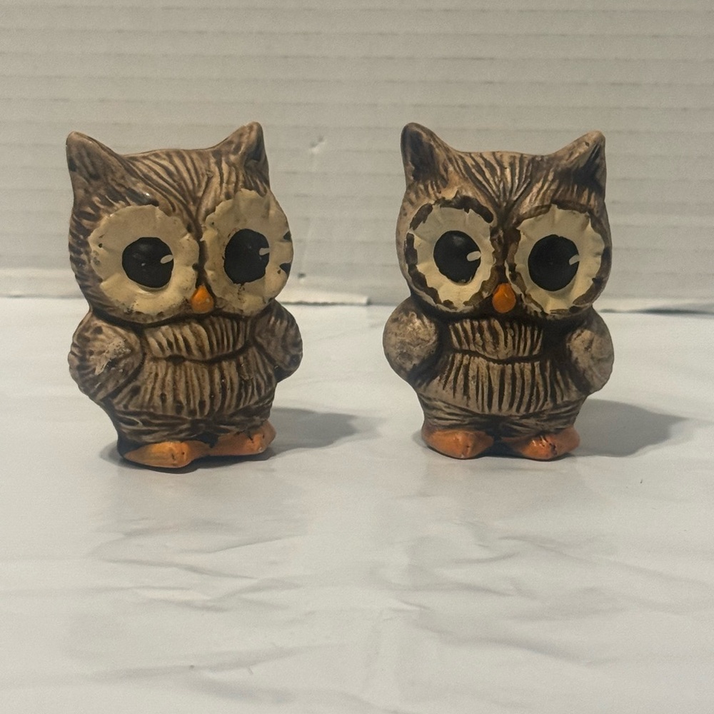 Vintage Ceramic Adorable Brown Owl Salt and Pepper Set